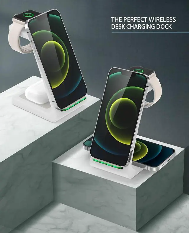 Alt view image 7 of 7 - 3 in 1 Wireless Charging Station, 2026 Upgraded Fast Desk Charger Station for iPhone 17 16 15 14 13 12 Pro Max Plus, Charger Stand for Apple Watch 11 10 9 8 7 6 5 4 3 2 Ultra SE, Airpods 4 3 2 Pro