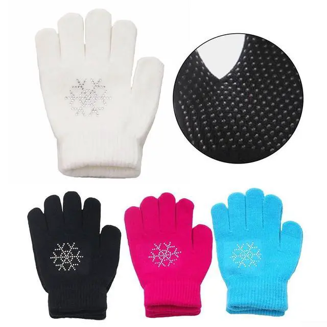Alt view image 3 of 5 - Figure Skating Gloves For Children, Warm Cotton Stretch Mittens With Non-Slip Rubber Dots, Winter Ice Sports Grip Gloves For Ages 3-10, Black(M Pink)