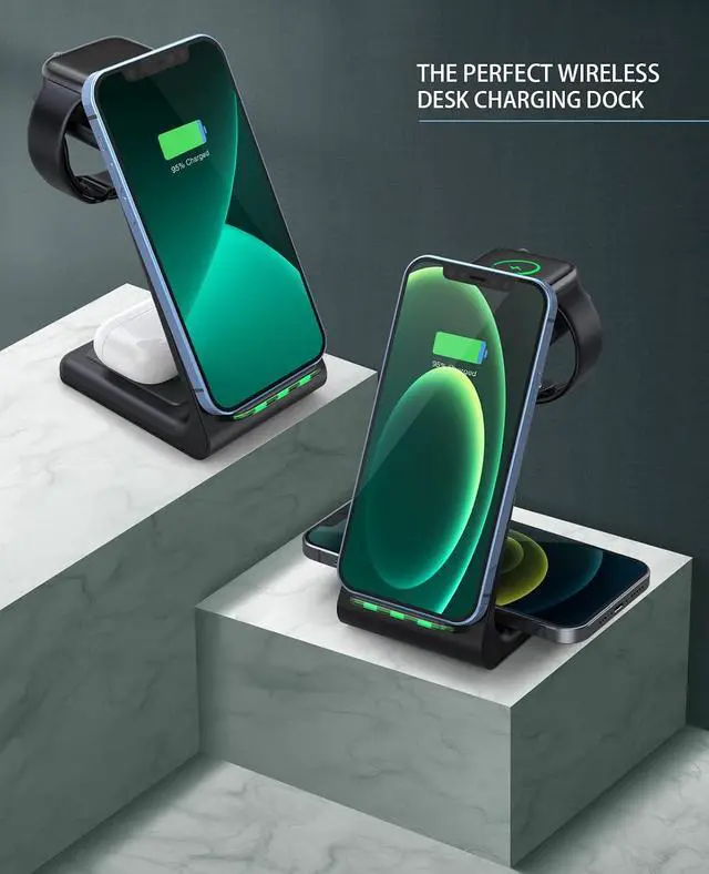 Alt view image 7 of 7 - 3 in 1 Wireless Charging Station, 2026 Upgraded Fast Desk Charger Station for iPhone 17 16 15 14 13 12 Pro Max Plus, Charger Stand for Apple Watch 10 9 8 7 6 5 4 3 2 SE, Airpods 4 3 2 Pro(Black)