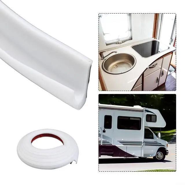 Alt view image 2 of 7 - White 2M PVC Rubber Seal Gutter Strip,For Cars Vans RVs Boats,Flexible Drip Track Molding With Tape,Easy Install Weather Protection