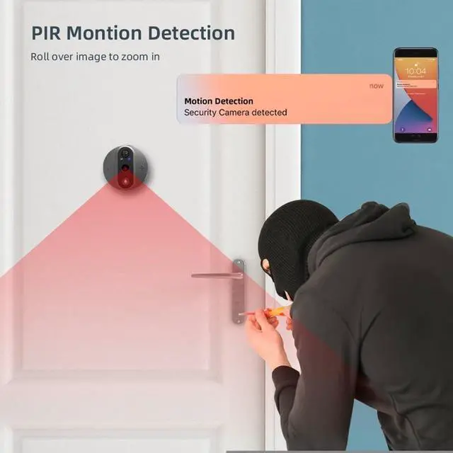 Alt view image 2 of 7 - 1080P HD Peephole Camera with 4.3in Display and PIR Motion Detection, 2-Way Audio Wireless Door Viewer for Smart Home Security, Compatible with WLAN, Silver