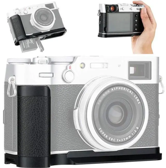 Main image of Dedicated Metal Hand Grip L Bracket Anti-Slid Holder for Fujifilm Fuji X100V X100F Camera, Arca Swiss Type Quick Release Tripod Plate Design w/Battery Compartment Opening(Not Fits X100VI)
