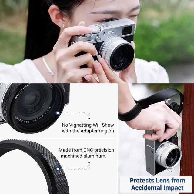 Alt view image 4 of 7 - Deluxe Lens Filter Adapter Ring for Fujifilm X100VI X100V X100F X100T X100S X100 X70 Camera Install 49MM UV CPL ND Filter & Fuji FLCP-49 Lens Cap,Replace Fujifilm AR-X100 - Grid Pattern Black