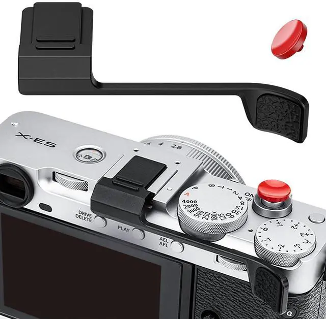Main image of Thumb Up Grip with Shutter Button for Fuji Fujifilm X-E5 XE5 Mirrorless Camera, Aluminum Alloy X-E5 Thumb Grip with Hot Shoe Cover Protector Thumb Rest Support Holder, Not Affect The Use of Dial-Black