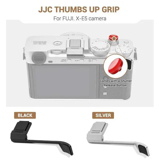Alt view image 2 of 7 - Thumb Up Grip with Shutter Button for Fuji Fujifilm X-E5 XE5 Mirrorless Camera, Aluminum Alloy X-E5 Thumb Grip with Hot Shoe Cover Protector Thumb Rest Support Holder, Not Affect The Use of Dial-Black