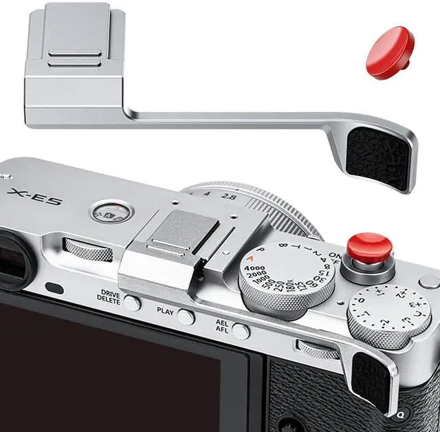 Main image of Thumb Up Grip with Shutter Button for Fuji Fujifilm X-E5 XE5 Mirrorless Camera, Aluminum Alloy X-E5 Thumb Grip with Hot Shoe Cover Protector Thumb Rest Support Holder Not Affect The Use of Dial-Silver