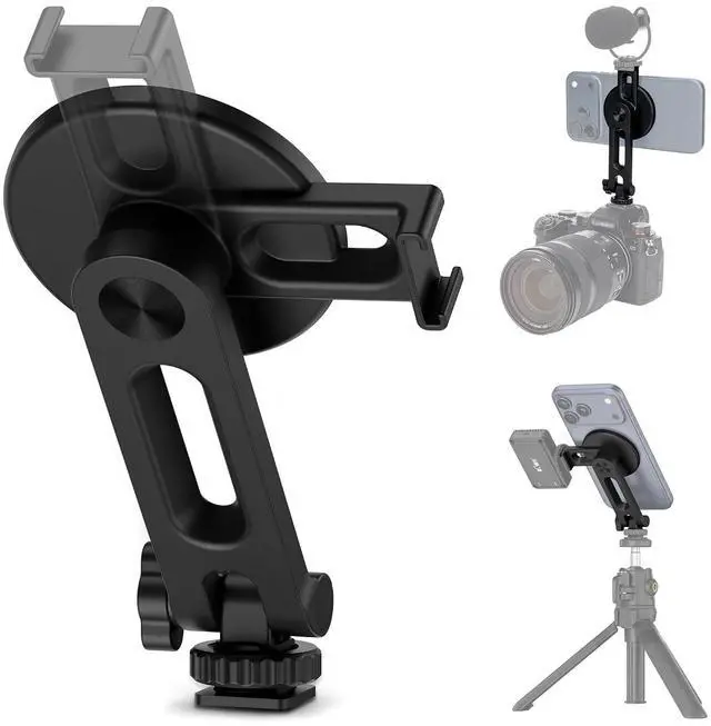 Main image of Magnetic Camera Cold Shoe Phone Tripod Mount Holder with Rotatable Cold Shoe & 1/4"-20 Hole,Adjustable Cell Phone Tripod Adapter Attachment for Magsafe iPhone 17 16 15 14 13 12 Pro Max Live Streaming