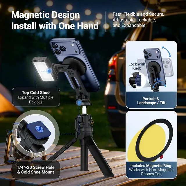 Alt view image 3 of 7 - Magnetic Camera Cold Shoe Phone Tripod Mount Holder with Rotatable Cold Shoe & 1/4"-20 Hole,Adjustable Cell Phone Tripod Adapter Attachment for Magsafe iPhone 17 16 15 14 13 12 Pro Max Live Streaming