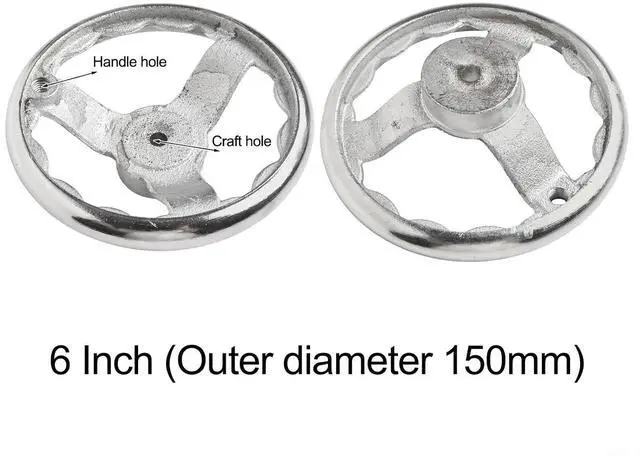 Alt view image 2 of 6 - 3-Spoke Chrome Plated Steel Handwheel For Machine Tool, Cast Iron Round Rim Corrugated Handle Wheel For Lathe CNC Printer (Size Optional)(6 Inch)