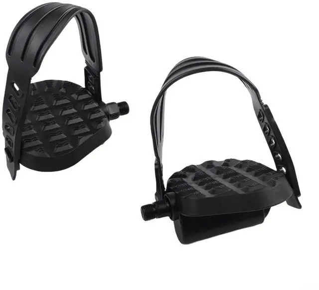 Main image of Exercise Bike Pedals with Adjustable Straps,Anti-Slip Platform for 9/16" and 1/2" Threads, Metal and Plastic Construction for Indoor Cycling and Home Fitness, Black