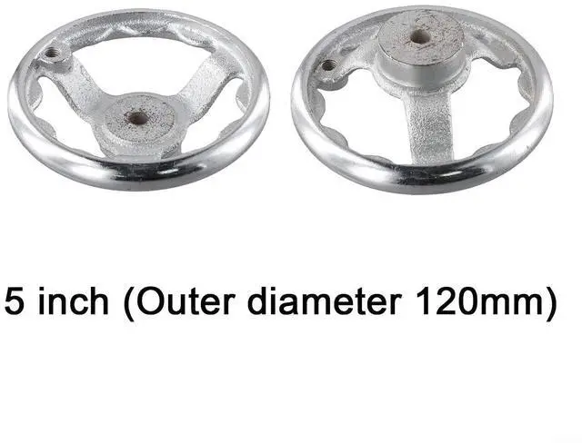 Alt view image 2 of 7 - 3-Spoke Chrome Plated Steel Handwheel For Machine Tool, Cast Iron Round Rim Corrugated Handle Wheel For Lathe CNC Printer (Size Optional)(5 Inch)