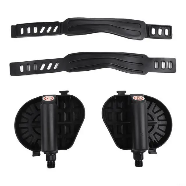 Alt view image 7 of 7 - Exercise Bike Pedals with Adjustable Straps,Anti-Slip Platform for 9/16" and 1/2" Threads, Metal and Plastic Construction for Indoor Cycling and Home Fitness, Black