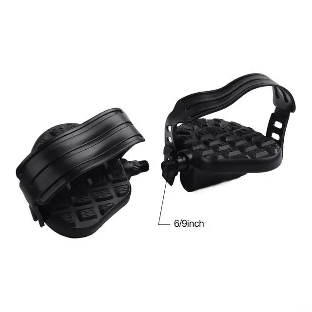 Alt view image 4 of 7 - Exercise Bike Pedals with Adjustable Straps,Anti-Slip Platform for 9/16" and 1/2" Threads, Metal and Plastic Construction for Indoor Cycling and Home Fitness, Black