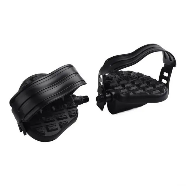 Alt view image 5 of 7 - Exercise Bike Pedals with Adjustable Straps,Anti-Slip Platform for 9/16" and 1/2" Threads, Metal and Plastic Construction for Indoor Cycling and Home Fitness, Black
