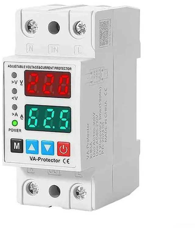 Main image of AC 220V Adjustable Over & Under Voltage Protector with Dual LCD Display, 40A/63A Current Protection, for AC 80-300V, Rail Mountable, for Industrial Electrical Panels(40A)