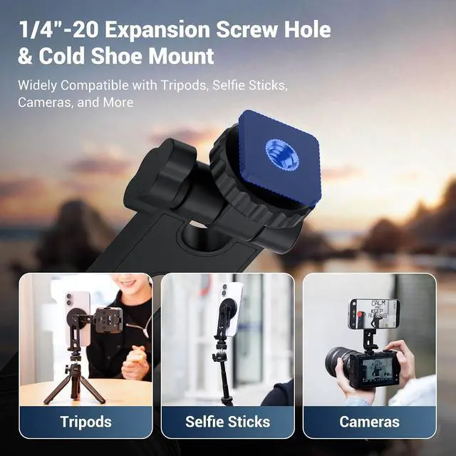 Alt view image 6 of 7 - Magnetic Camera Cold Shoe Phone Tripod Mount Holder with Rotatable Cold Shoe & 1/4"-20 Hole,Adjustable Cell Phone Tripod Adapter Attachment for Magsafe iPhone 17 16 15 14 13 12 Pro Max Live Streaming