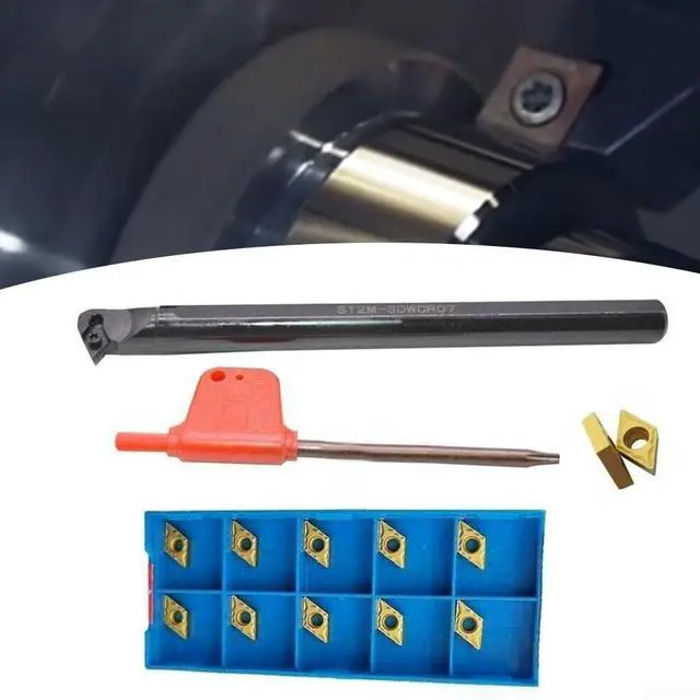 Alt view image 2 of 6 - Carbide Turning Tool For Semi-finishing And Finishing, S12M-SDWCR07 Boring Bar Holder, DCM7070204 Carbide Insert Tips, And T8 Wrench, Carbon Steel Shank, Cast Iron Cutting