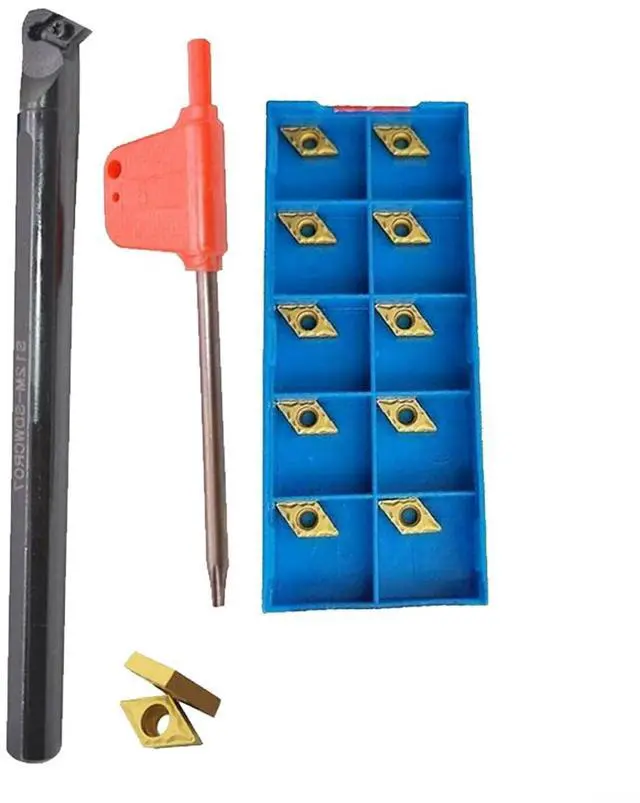 Main image of Carbide Turning Tool For Semi-finishing And Finishing, S12M-SDWCR07 Boring Bar Holder, DCM7070204 Carbide Insert Tips, And T8 Wrench, Carbon Steel Shank, Cast Iron Cutting