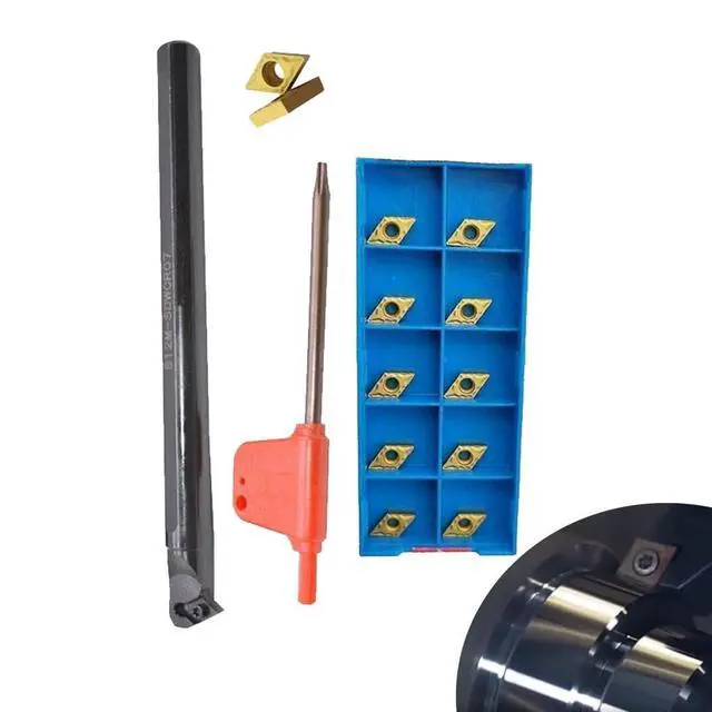 Alt view image 4 of 6 - Carbide Turning Tool For Semi-finishing And Finishing, S12M-SDWCR07 Boring Bar Holder, DCM7070204 Carbide Insert Tips, And T8 Wrench, Carbon Steel Shank, Cast Iron Cutting