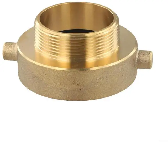Main image of Brass Fire Hydrant Hose Adapter 2-1/2 Inch NST Female x 2 Inch NPT Male Swivel Fitting for Fire Equipment and Water Sources Gold Finish 1 Pack