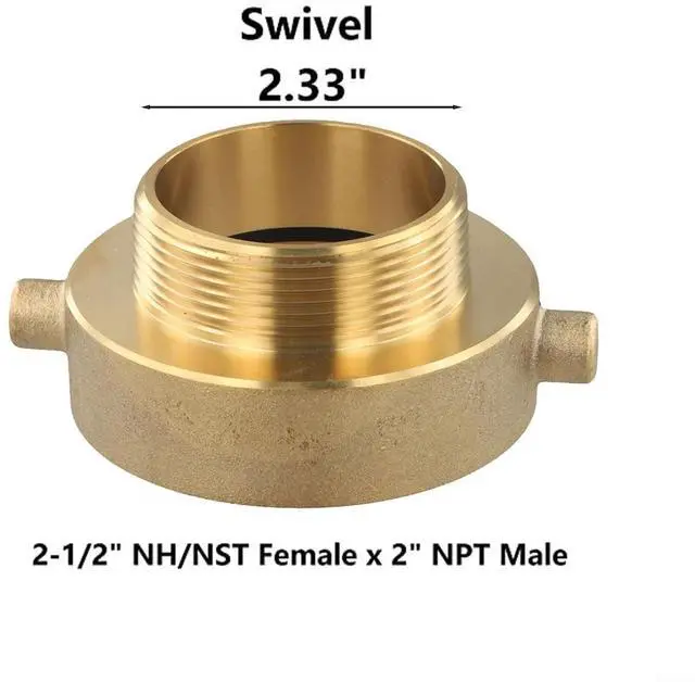 Alt view image 3 of 7 - Brass Fire Hydrant Hose Adapter 2-1/2 Inch NST Female x 2 Inch NPT Male Swivel Fitting for Fire Equipment and Water Sources Gold Finish 1 Pack