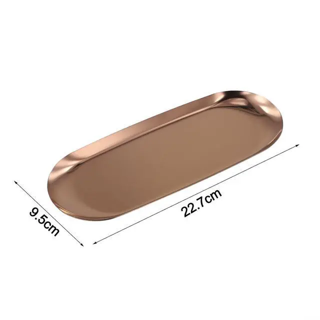 Alt view image 2 of 7 - Stainless Steel Trinket Tray 9X3.8 Inch Oval Serving Plate For Jewelry Fruit Dessert Decor Storage Dish Kitchen Bathroom Vanity Silver(Rose Gold)