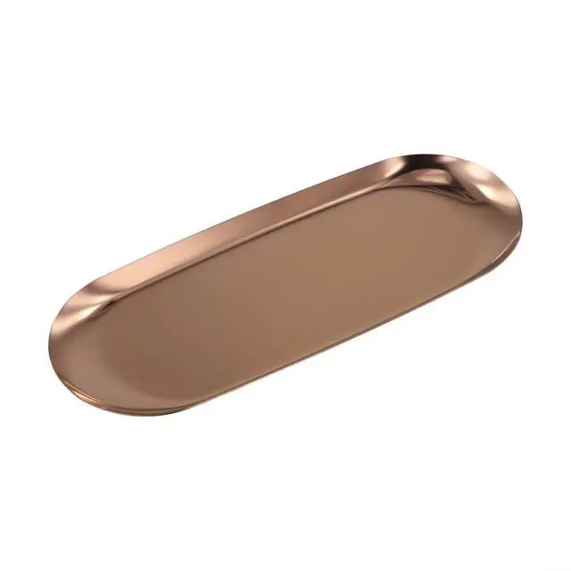 Alt view image 3 of 7 - Stainless Steel Trinket Tray 9X3.8 Inch Oval Serving Plate For Jewelry Fruit Dessert Decor Storage Dish Kitchen Bathroom Vanity Silver(Rose Gold)