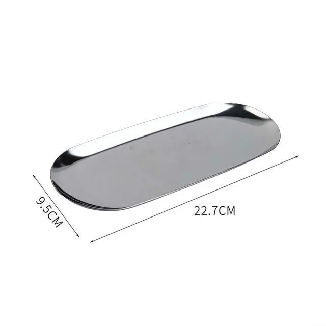 Alt view image 2 of 7 - Stainless Steel Trinket Tray 9X3.8 Inch Oval Serving Plate For Jewelry Fruit Dessert Decor Storage Dish Kitchen Bathroom Vanity Silver(Silver)