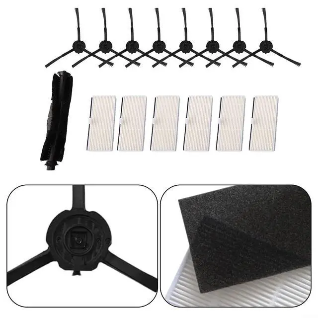 Alt view image 3 of 7 - Replacement Filter Side Brush Roller Kit IHRV6 IHRV14 IHRV11 Robot Vacuum, Removes Dirt Particles And Debris From Corners, 4 Filters 1 Roller 6 Side Brushes(B)
