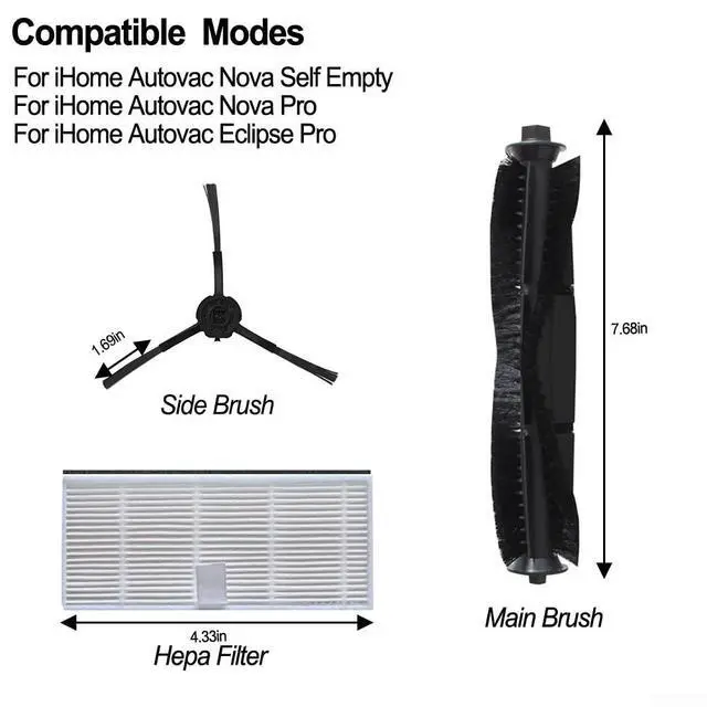 Alt view image 3 of 7 - Replacement Filter Side Brush Roller Kit IHRV6 IHRV14 IHRV11 Robot Vacuum, Removes Dirt Particles And Debris From Corners, 4 Filters 1 Roller 6 Side Brushes(A)