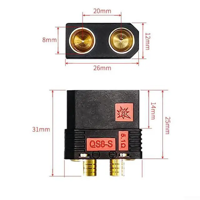 Alt view image 3 of 7 - QS8-S for battery Connector, 130A 600V High Current With Housing, 8-10AWG Wire Gauge, Black Nylon Shell For Industrial Equipment(male + female)