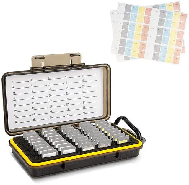 Main image of 40 Slots Memory Card Case + 120 Count Card Labels: Camera Memory Card Holder Organizer with Memory Card Labels for SD SDHC SDXC Cfexpress Card