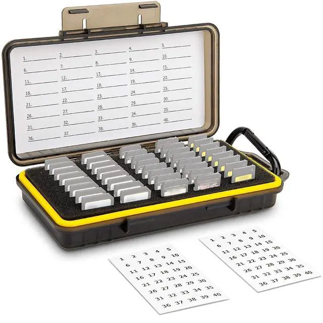 Alt view image 2 of 7 - 40 Slots Memory Card Case + 120 Count Card Labels: Camera Memory Card Holder Organizer with Memory Card Labels for SD SDHC SDXC Cfexpress Card