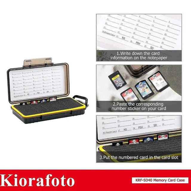 Alt view image 5 of 7 - 40 Slots Memory Card Case + 120 Count Card Labels: Camera Memory Card Holder Organizer with Memory Card Labels for SD SDHC SDXC Cfexpress Card