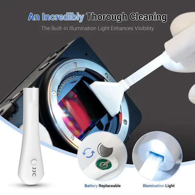 Alt view image 2 of 7 - Upgraded Camera Sensor Cleanning Kit with Bright Built in Light Cleaner Handle & 10PCS 24MM Full Frame Sensor Cleaning Swabs & Sensor Cleaning Solution for Full-Frame Sensor CCD and CMOS Sensors Clean