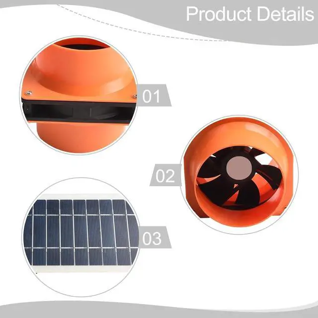Alt view image 2 of 7 - 12V Solar Powered for Exhaust Fan with 10W Panel, 4 Inch 130CFM Silent Ventilation for RV Boat Chicken Greenhouse Cabin Air Circulation Black