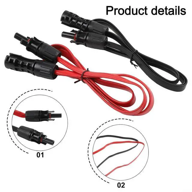 Alt view image 4 of 7 - Solar Photovoltaic Cable 100Cm 4Mm² Flat Flexible Extension Cord With PV Connectors For Window Sash Balcony Door Solar Panel Installation Red Black
