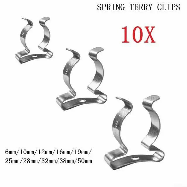 Alt view image 5 of 6 - 10Pcs Spring Terry Clips, Heavy Duty Manganese Steel Tool Holder, Wall Mount Garage Storage for Brooms, Rakes, Pipes, Silver(32mm)