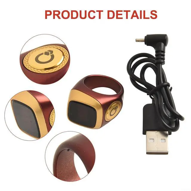 Alt view image 2 of 7 - IQibla Smart Ring Counter for Zikr & Prayer Times with OLED Display, Waterproof Digital Tasbih Counter with Vibration Reminder for Muslims, for iOS & for Android App, 40mAh 3-Day Battery(20mm Curry)