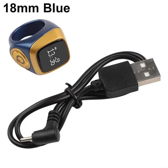 Alt view image 2 of 6 - IQibla Smart Ring Counter for Zikr & Prayer Times with OLED Display, Waterproof Digital Tasbih Counter with Vibration Reminder for Muslims, for iOS & for Android App, 40mAh 3-Day Battery(18mm Blue)