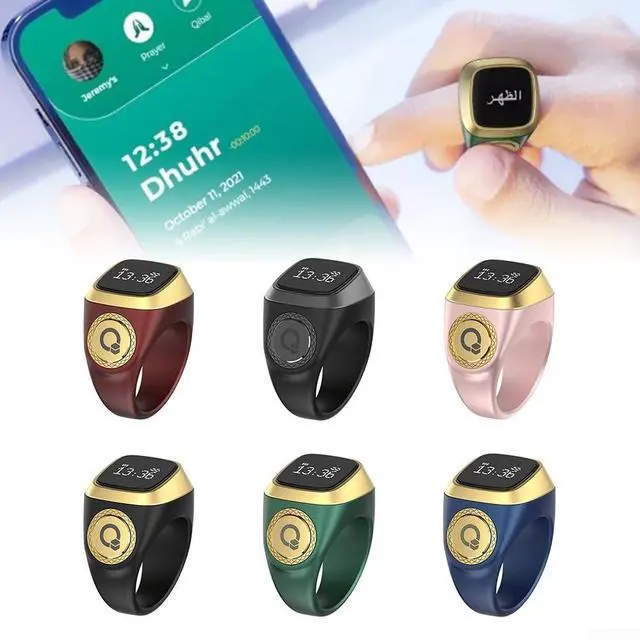 Alt view image 3 of 3 - IQibla Smart Ring Counter for Zikr & Prayer Times with OLED Display, Waterproof Digital Tasbih Counter with Vibration Reminder for Muslims, for iOS & for Android App, 40mAh 3-Day Battery(18mm Green)