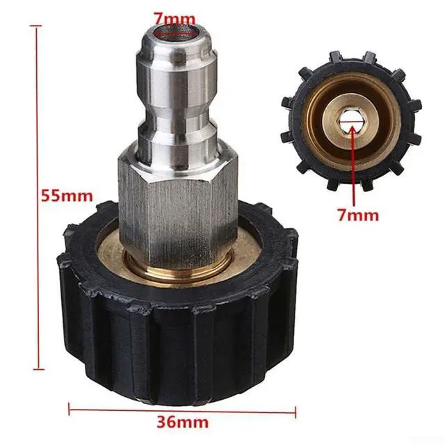Alt view image 2 of 6 - Quick Connect Male to M22 14 15 mm Female Pressure Washer Adapter 1/4 3/8 Inch for High Pressure Washer Parts Hose Fittings Silver and Black(3/8 QD male to M22 14mm female)