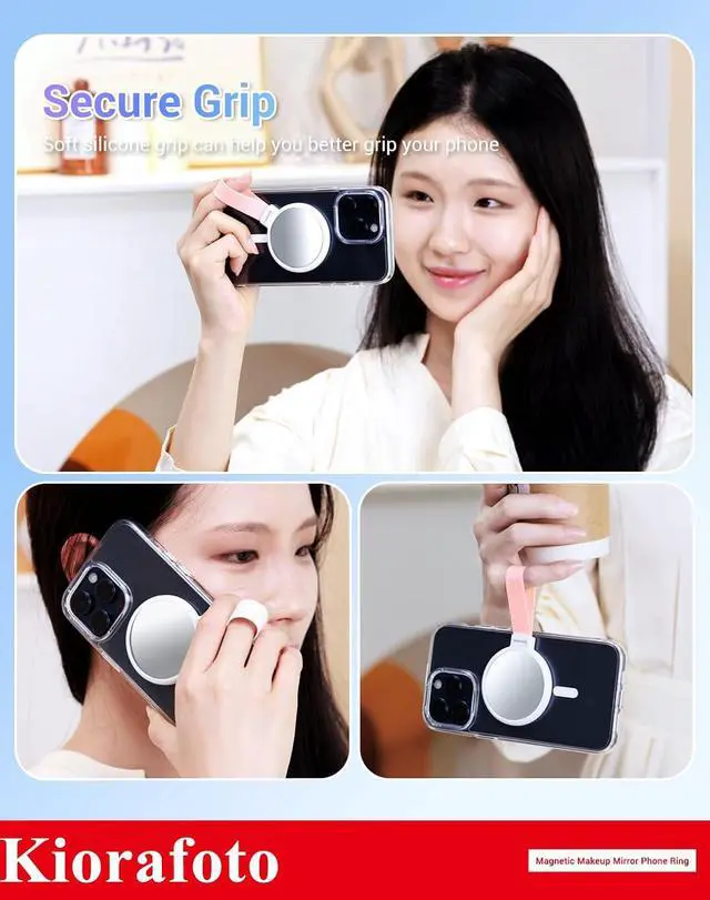 Alt view image 3 of 7 - Plane Style + Plane Style with GripMagnetic Selfie Mirror for Back Camera with Phone Grip + 2.2" Round Plane Flat Magnetic Selfie Mirror