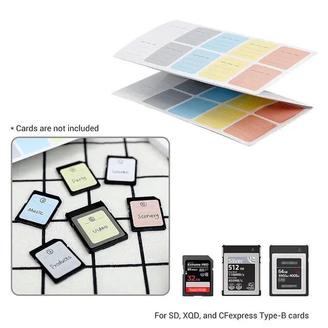 Alt view image 4 of 7 - 120 Count Labels + Memory Card Case: Removable Labels with 36 Slots Memory Card Holder for 12 SD SDHC SDXC + 24 TF MSD MicroSD MicroSDHC MicroSDXC