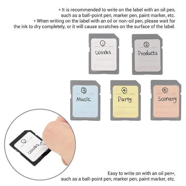 Alt view image 5 of 7 - 120 Count Labels + Memory Card Case: Removable Labels with 36 Slots Memory Card Holder for 12 SD SDHC SDXC + 24 TF MSD MicroSD MicroSDHC MicroSDXC