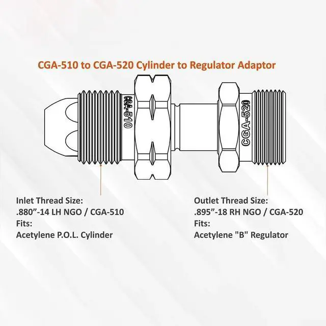Alt view image 2 of 4 - Acetylene Gas Adapter, CGA-200 For MC Tanks, CGA-520 For B Tanks, CGA-510 And CGA-300 For Larger Setups, Brass Welding Connector, Torch Regulator Adapter(CGA-510 to CGA-520)