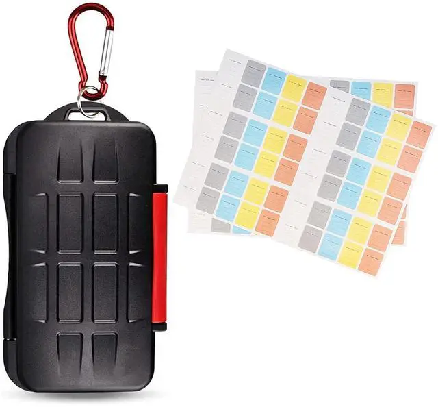 Main image of 12 Slots Memory Card Case + 120 Count Card Labels: Water-Resistant Camera Memory Card Holder Organizer with Memory Card Labels for SD SDHC SDXC Card