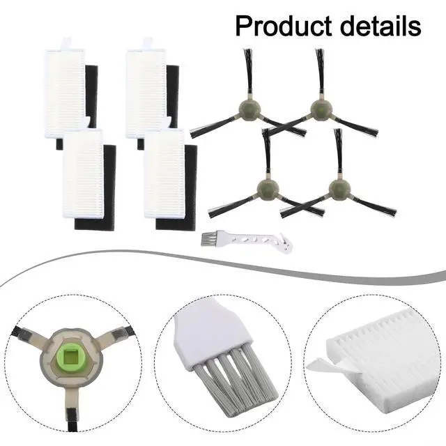 Alt view image 3 of 7 - For Lefant M1 M2 Robot Vacuum Side Brush Replacement Kit,5 Filters 4 Brushes 1 Cleaning Tool,Plastic ABS Parts for Deep Clean of Particles
