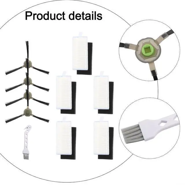 Alt view image 5 of 7 - For Lefant M1 M2 Robot Vacuum Side Brush Replacement Kit,5 Filters 4 Brushes 1 Cleaning Tool,Plastic ABS Parts for Deep Clean of Particles