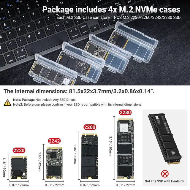 Alt view image 3 of 7 - M.2 2280 Case + 12 Slots: 4 Pack Clear Plastic M.2 2280 Card Holder with 12 Slots Portable SD MicroSD Memory Card Case